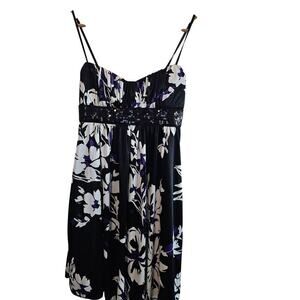 Y2K Babydoll Dress Womens Med Black Sleeveless Whimsygoth Floral Sequins Fairy